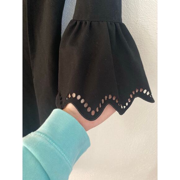 Rickie Freeman Teri Jon Bell Flare Sleeve Bodycon Laser Black Cocktail Dress 2 - Picture 3 of 7